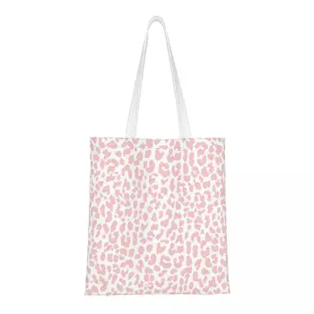 Бледно-коралловая леопардовая сумка через плечо, женские холщовые сумки для покупок, Милая розовая Эстетичная Абстрактная Гео-современная холщовая сумка большой емкости