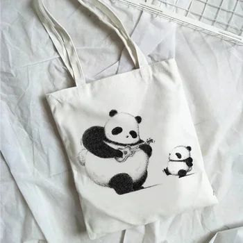 Женская сумка-тоут с принтом милой панды Kawaii, тканевая экологичная многоразовая сумка для покупок, школьная сумка.