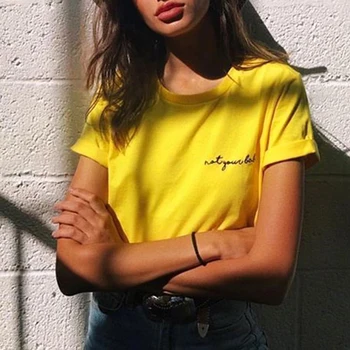 Женские Летние футболки 2022 с круглым вырезом, Повседневные желтые однотонные укороченные футболки, Хлопковые футболки с коротким рукавом, Футболки с надписями