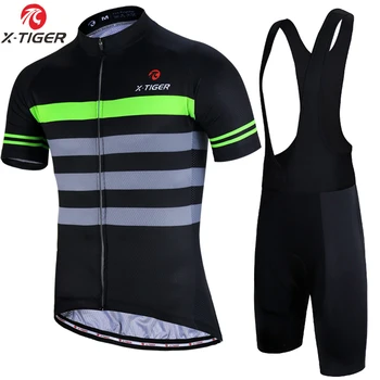 Комплект дышащих велосипедных майок X-TIGER, мужской летний комплект для велоспорта с защитой от скатывания, велосипедная одежда с гелевой прокладкой Coolmax 5D, велосипедные шорты