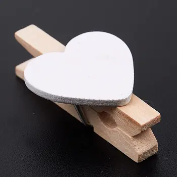 Маленькие мини-деревянные прищепки для одежды / декоративные прищепки с сердечками, белый