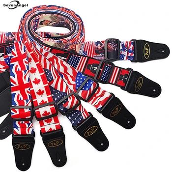 Регулируемый гитарный ремень Новый Национальный флаг США Великобритания Канада Дизайн Slash Хлопок 2 ' Бас Акустический Электрогитарный ремень с кожаными концами