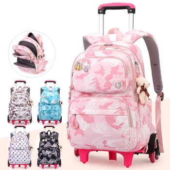 Студенческий рюкзак для девочек, детская школьная сумка на колесиках, рюкзак-тележка, милый школьный рюкзак на колесиках, сумки для книг